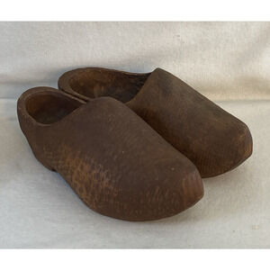 Vintage Hand-Carved Dutch Wooden Clogs Made in Holland Folk Art Shoes